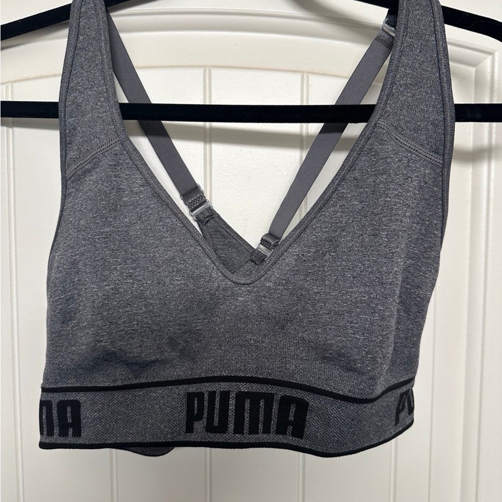 Puma Gray Sports Bra with Criss-Cross Back